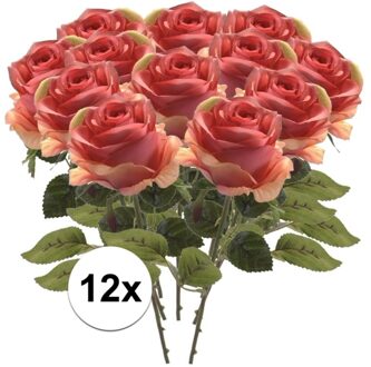 12x Roze Roos steelbloem 45 cm - Kunstbloemen