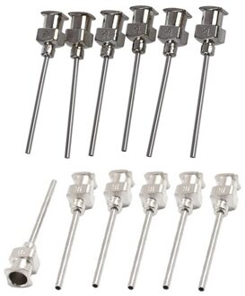 12x Rvs Luer Lock Doseernaald Tip, 18 Gauge, 0.57Mm Id X 1.18Mm Od, & 16 Gauge, 0.89Mm Id X 1.43Mm Od