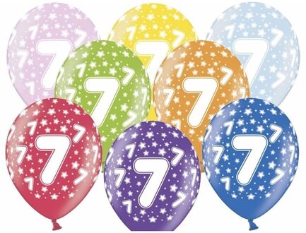 12x stuks Ballonnen 7 jaar thema met sterretjes - Ballonnen Multikleur