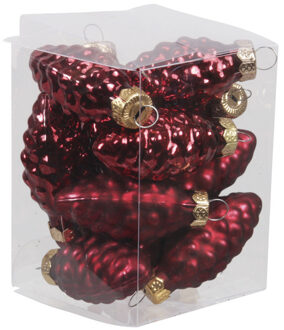 12x stuks glazen dennenappels kersthangers donkerrood 6 cm mat/glans Bordeaux rood