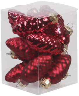 12x stuks glazen dennenappels kersthangers rood 6 cm mat/glans - Kersthangers