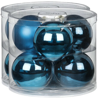 12x stuks glazen kerstballen 10 cm diep blauw glans en mat