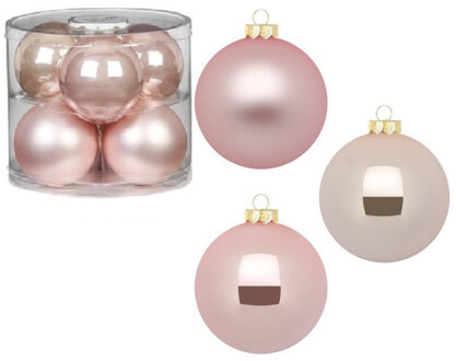 12x stuks glazen kerstballen 10 cm parel roze glans en mat