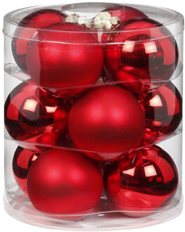 12x stuks glazen kerstballen rood 8 cm glans en mat