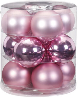 12x stuks glazen kerstballen roze 8 cm glans en mat - Kerstbal