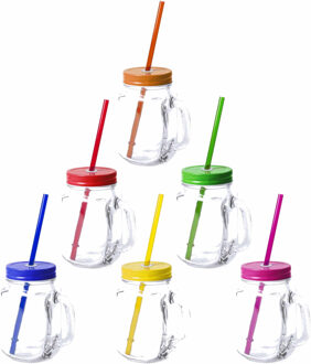 12x stuks Glazen Mason Jar drinkbekers met dop en rietje 500 ml - Drinkbekers