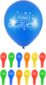 12x stuks Happy Easter thema ballonnen in verschillende kleuren 23 cm - Ballonnen Multikleur