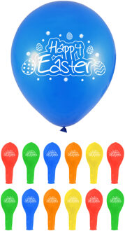 12x stuks Happy Easter thema ballonnen in verschillende kleuren 23 cm