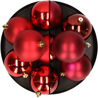 12x stuks kunststof kerstballen 8 cm mix van donkerrood en rood - Kerstbal