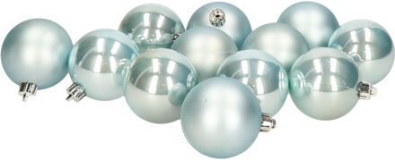 12x stuks kunststof kerstballen baby blauw 6 cm glans/mat