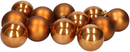 12x stuks kunststof kerstballen bruin 6 cm glans/mat - Kerstbal