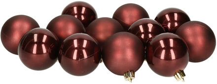 12x stuks kunststof kerstballen donkerbruin 6 cm glans en mat - Kerstbal