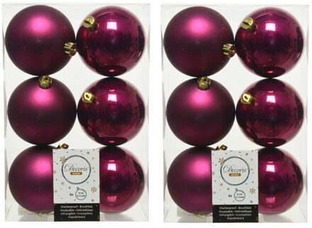 12x stuks kunststof kerstballen framboos roze (magnolia) 8 cm glans/mat - Kerstbal