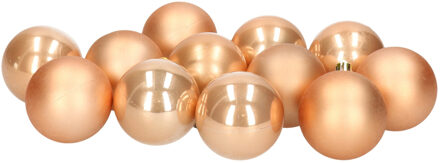 12x stuks kunststof kerstballen lichtbruin 6 cm glans/mat