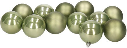 12x stuks kunststof kerstballen lichtgroen 6 cm glans/mat