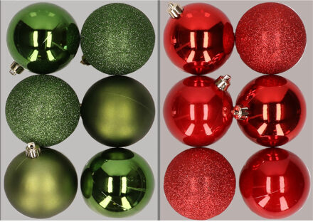 12x stuks kunststof kerstballen mix van appelgroen en rood 8 cm
