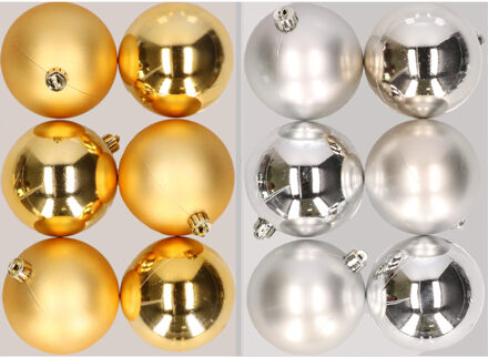 12x stuks kunststof kerstballen mix van goud en zilver 8 cm