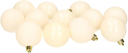 12x stuks kunststof kerstballen offwhite 6 cm glans/mat - Kerstbal Wit