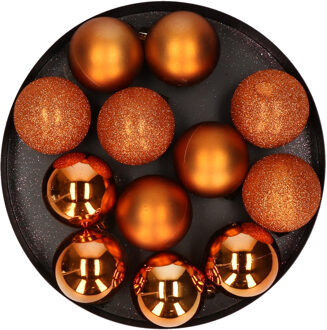 12x stuks kunststof kerstballen oranje 6 cm mat/glans/glitter - Kerstbal