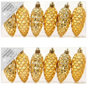 12x stuks kunststof kersthangers dennenappels goud 9 cm kerstornamenten