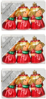 12x stuks kunststof kersthangers engeltjes rood 8 cm kerstornamenten