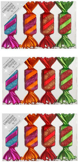 12x stuks kunststof kersthangers snoepjes gekleurd 10,5 cm kerstornamenten