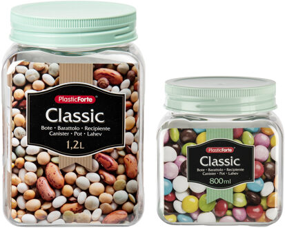 12x stuks kunststof keuken voorraadpotten - weckpotten - 0.8 en 1.2 liter - mintgroen