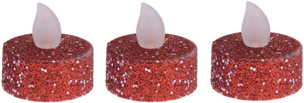 12x stuks Led theelichtjes/waxinelichtjes rood glitter - LED kaarsen