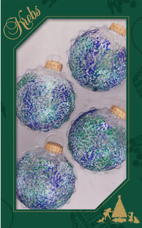 12x stuks luxe glazen kerstballen 7 cm transparant met blauwe glitters - Kerstbal