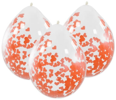12x stuks transparante party ballon rode hartjes confetti 30 cm