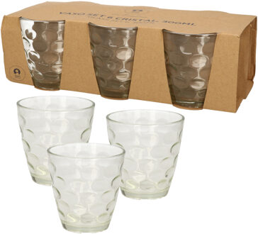 12x Stuks transparante waterglazen/drinkglazen cirkels relief 300 ml van glas - Drinkglazen