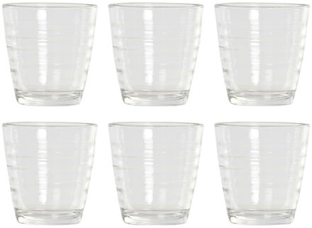12x Stuks transparante waterglazen/drinkglazen streep relief 250 ml van glas