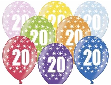 12x stuks verjaardag ballonnen 20 jaar thema met sterretjes - Ballonnen Multikleur