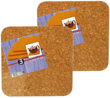 12x stuks vierkante pannen/schalen onderzetters van kurk - 19 x 19 cm - 6 mm dik