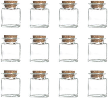 12x Stuks voorraadpotjes/bewaarpotjes 50 ml glas met kurken stop - Voorraadpot Transparant