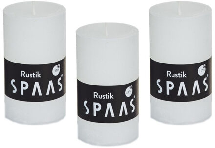 12x stuks witte rustieke cilinderkaars/stompkaars 5 x 8 cm 17 branduren - Geurloze kaarsen - Stompkaarsen wit