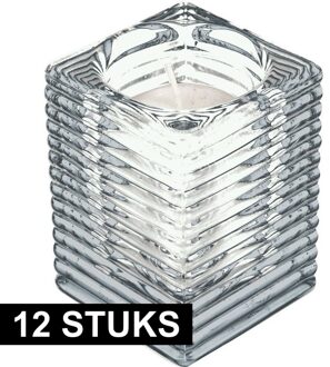 12x Transparante glazen kaarsenhouders met kaars 7 x 10 cm 24 branduren - Geurloze kaarsen - Woondecoraties