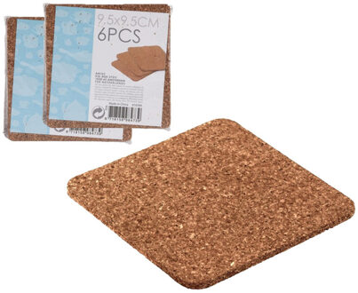 12x Vierkante onderzetters van kurk 9,5 cm
