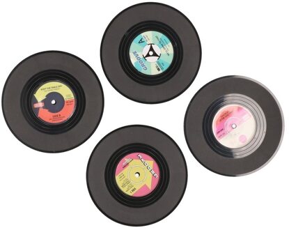 12x Vinyl/LP muziek thema onderzetters 11 cm - Glazenonderzetters Zwart