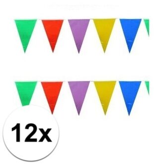 12x Vlaggenlijnen gekleurde vlaggetjes van 10 meter