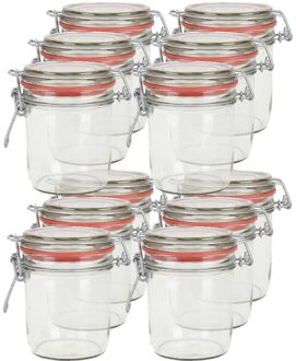 12x Weckpot/inmaakpot 300 ml met rode rubberen ring, klepdeksel en beugelsluiting - Weckpotten - Inmaakpotten - Voorraadbussen