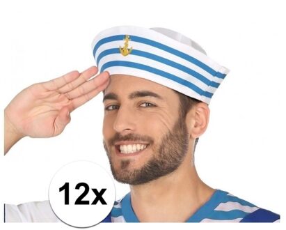 12x Wit/blauw matrozen verkleed hoedjes voor volwassenen