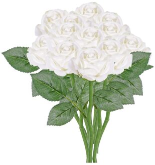 12x Witte rozen/roos kunstbloemen 27 cm