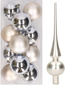 12x Zilveren kunststof kerstballen met glazen piek mat - Kerstbal Zilverkleurig