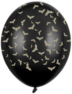 12x Zwart/gouden Halloween ballonnen 30 cm met vleermuizen print Multi