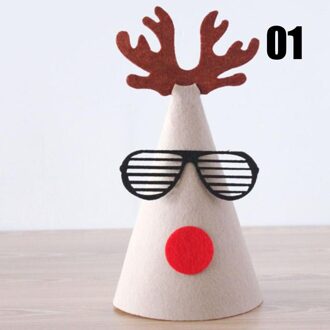 13*21 cm Mooie Verscheidenheid van Non-woven Kerst Hoeden DIY Wit Groen Rood Gingerbread Man Sneeuwpop Elanden kerstman Patroon Party 01