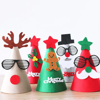 13*21 cm Mooie Verscheidenheid van Non-woven Kerst Hoeden DIY Wit Groen Rood Gingerbread Man Sneeuwpop Elanden kerstman Patroon Party willekeurig