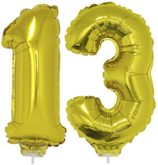 13 jaar leeftijd versiering cijfers - verjaardag - ballonnen op stokje - van 41 cm - goud