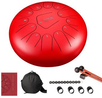 13-Note 12-Inch Staal Tong Drum Handpan Instrument Met 1 Paar Hamers Voor Muziek Onderwijs Geest healing Yoga Meditatie Rood