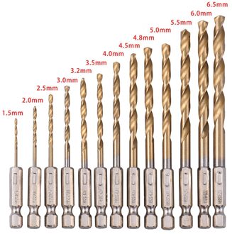 13 Pcs Boor Set Titanium Gecoate HSS High Speed Steel Hex Shank Quick Change